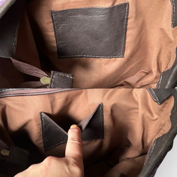 Barrhead Leather Brown Dearskin Aisling Medium Sized Bag w/ Purple Harris Tweed - Picture 11 of 16